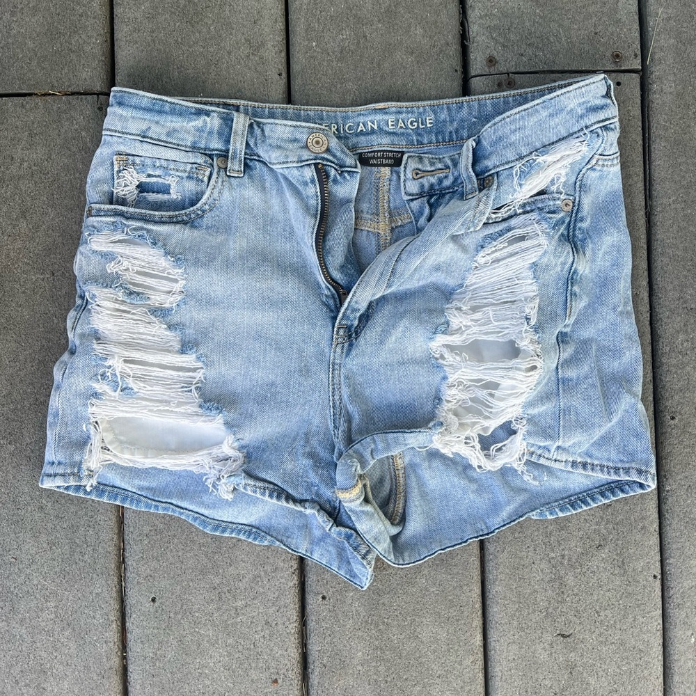 American Eagle Outfitters Ripped Light Blue Jean Shorts